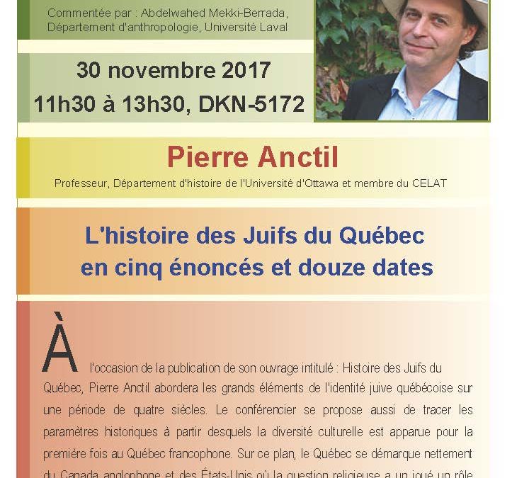 Conférence : « L&rsquo;histoire des Juifs du Québec »