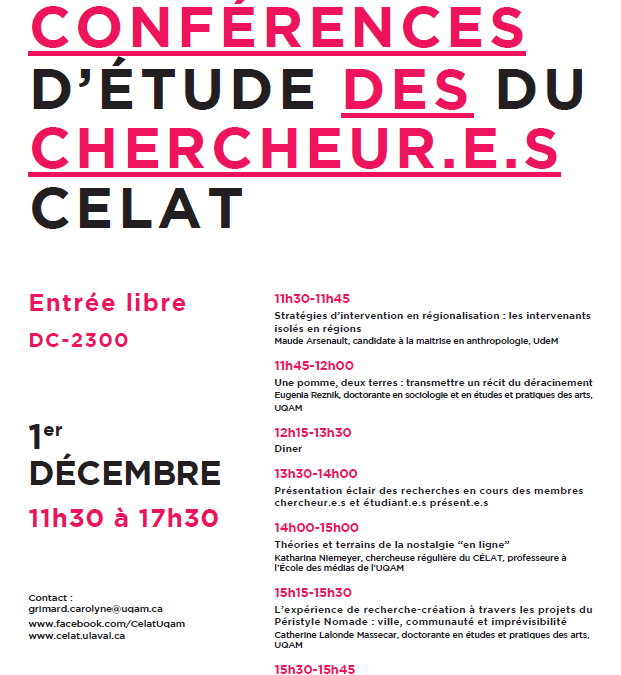 Journée d&rsquo;étude – CELAT – UQAM