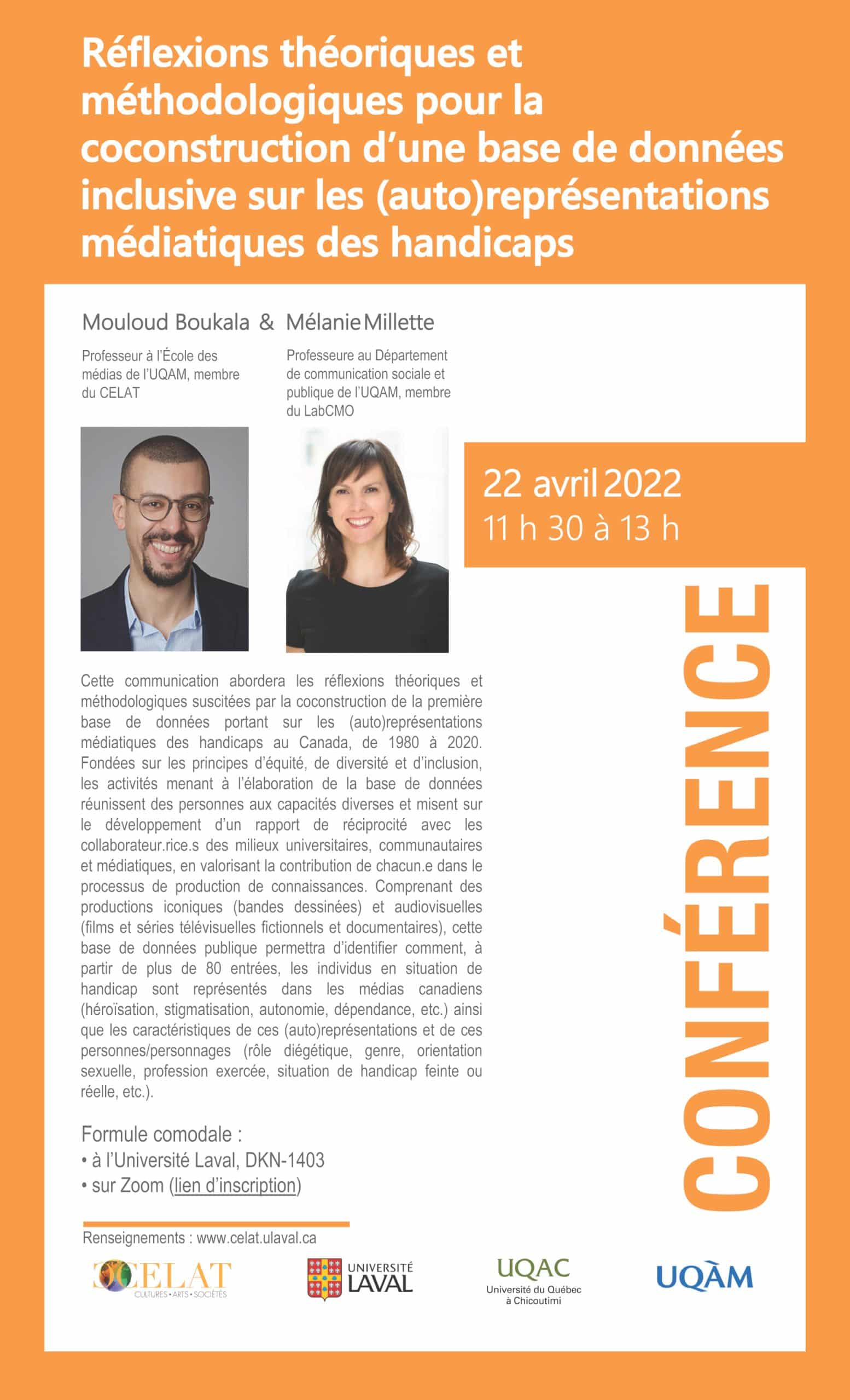 Affiche – Conférence de Mouloud Boukala et Mélanie Millette