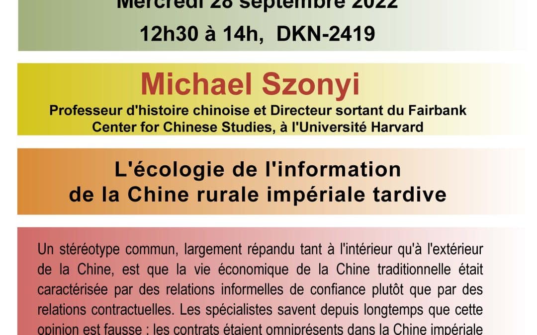 Conférence internationale de Michael Szonyi à l’Université Laval