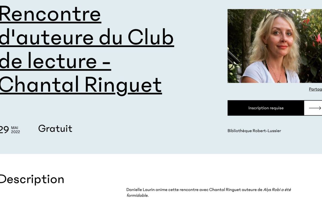 Rencontre d’auteure avec Chantal Ringuet