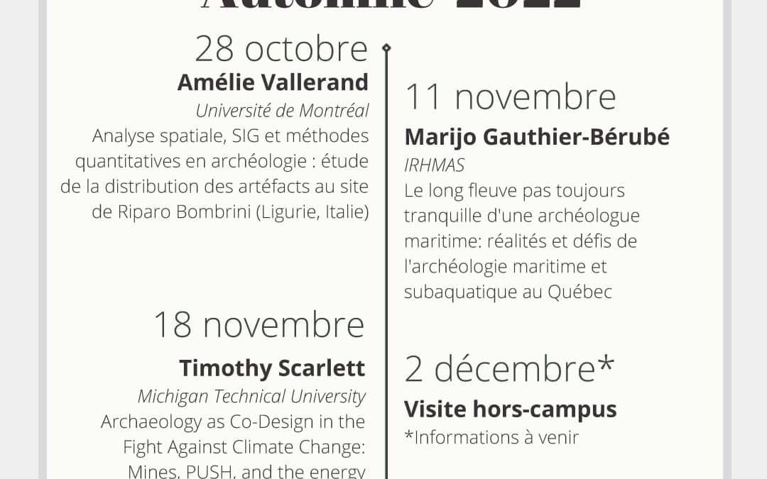 Archéo-vendredis – programmation de l’automne 2022