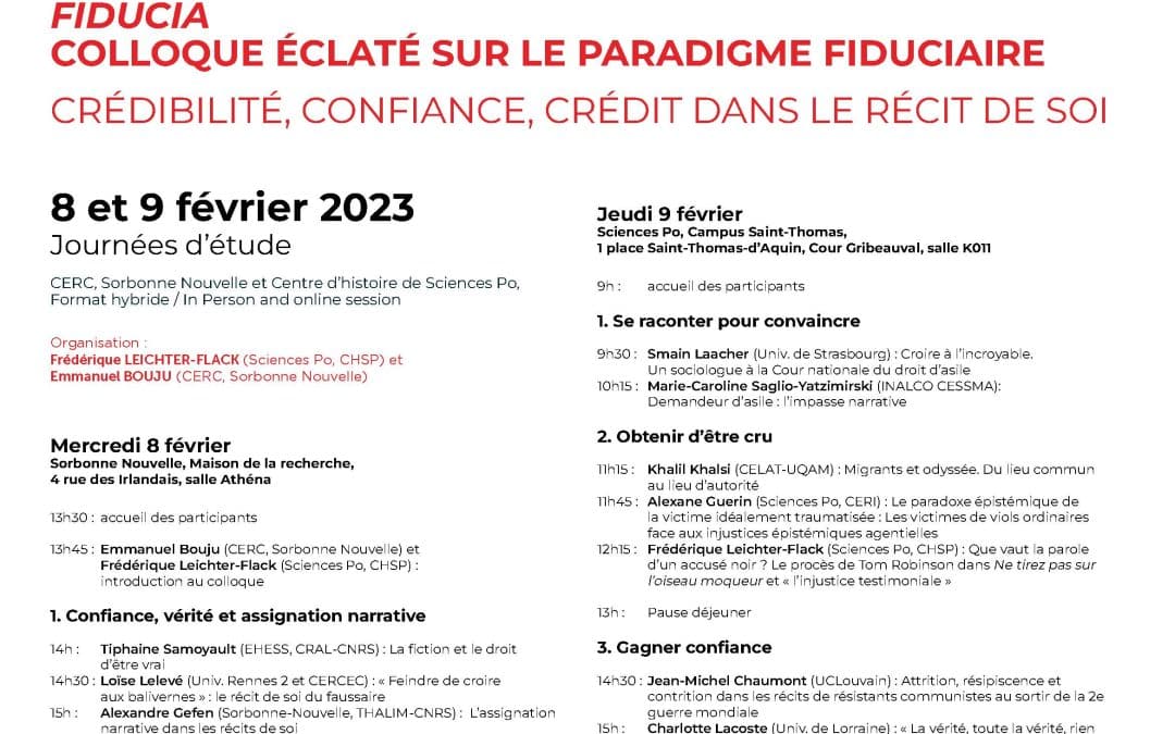 Évènement Fiducia. Crédibilité, confiance, crédit dans le récit de soi