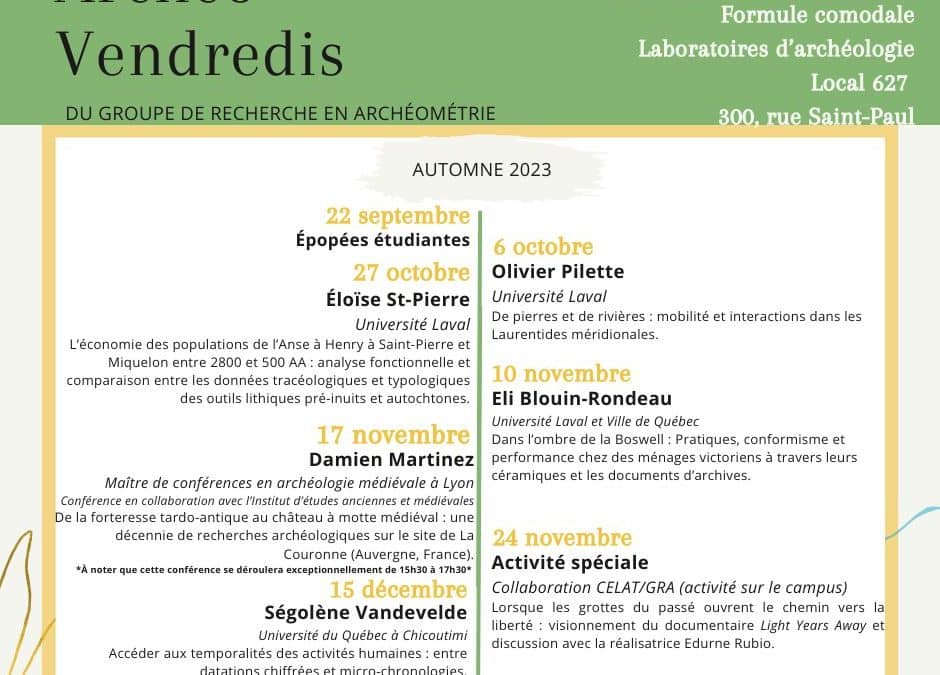 Archéo-vendredis – programmation de l’automne 2023