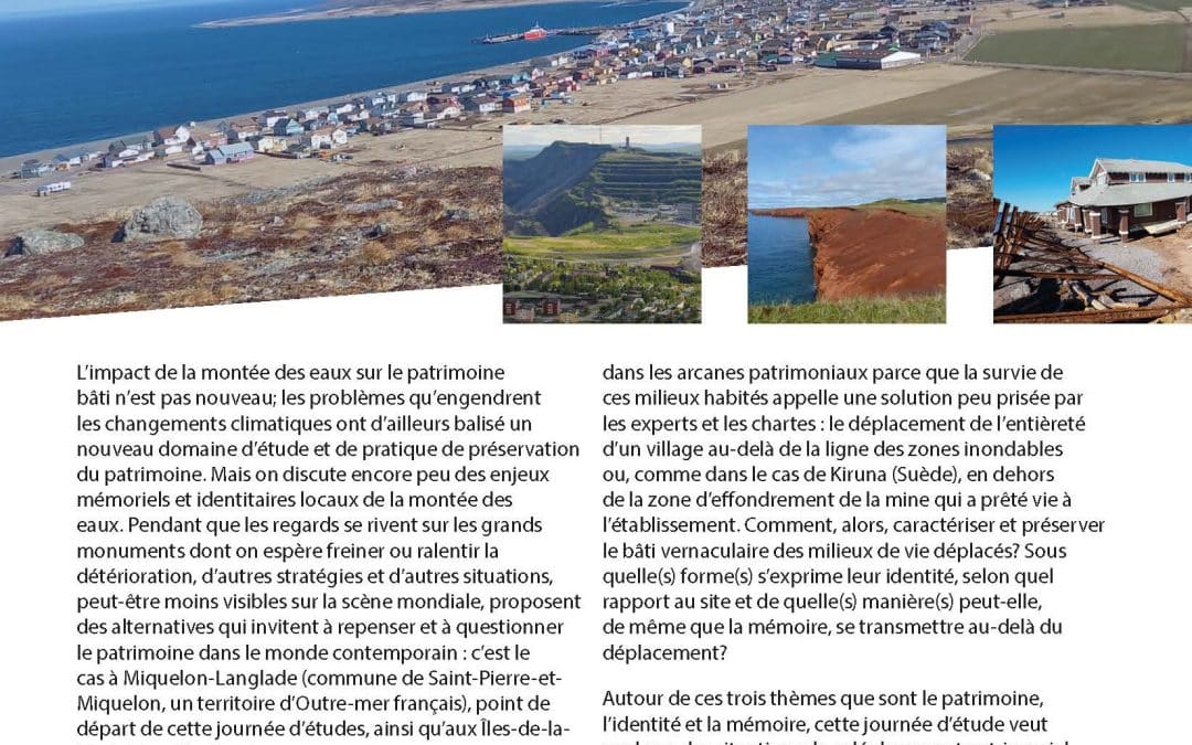 Journée d’étude Le patrimoine face à la montée des eaux&nbsp;: mémoire, identité et devenir des paysages culturels déplacés
