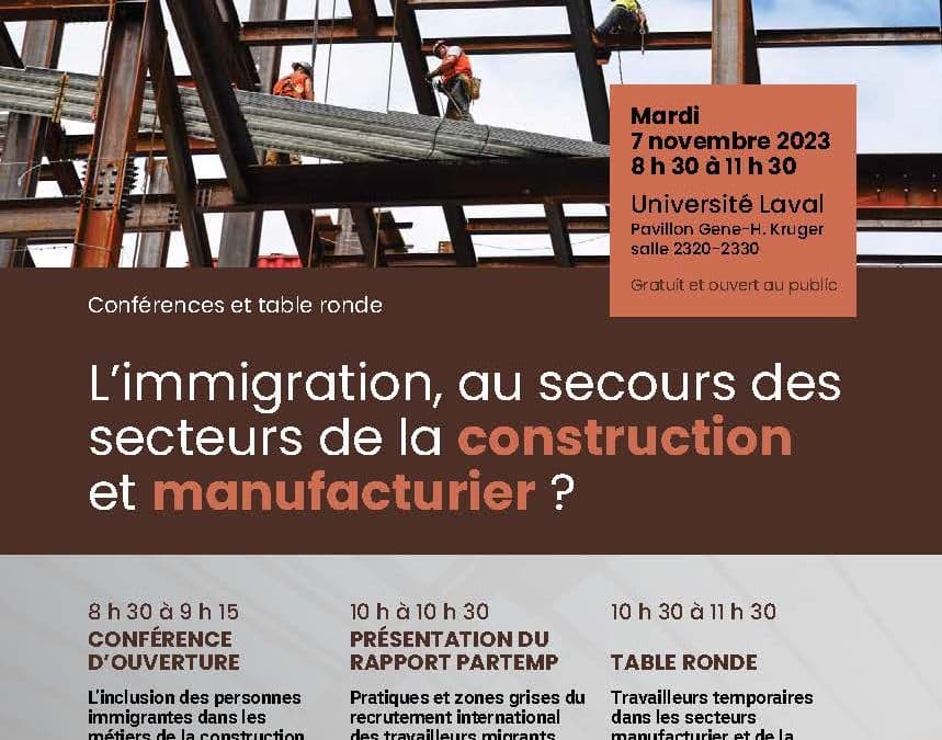 Conférences et table ronde «&nbsp;L’immigration, au secours des secteurs de la construction et manufacturier?&nbsp;»
