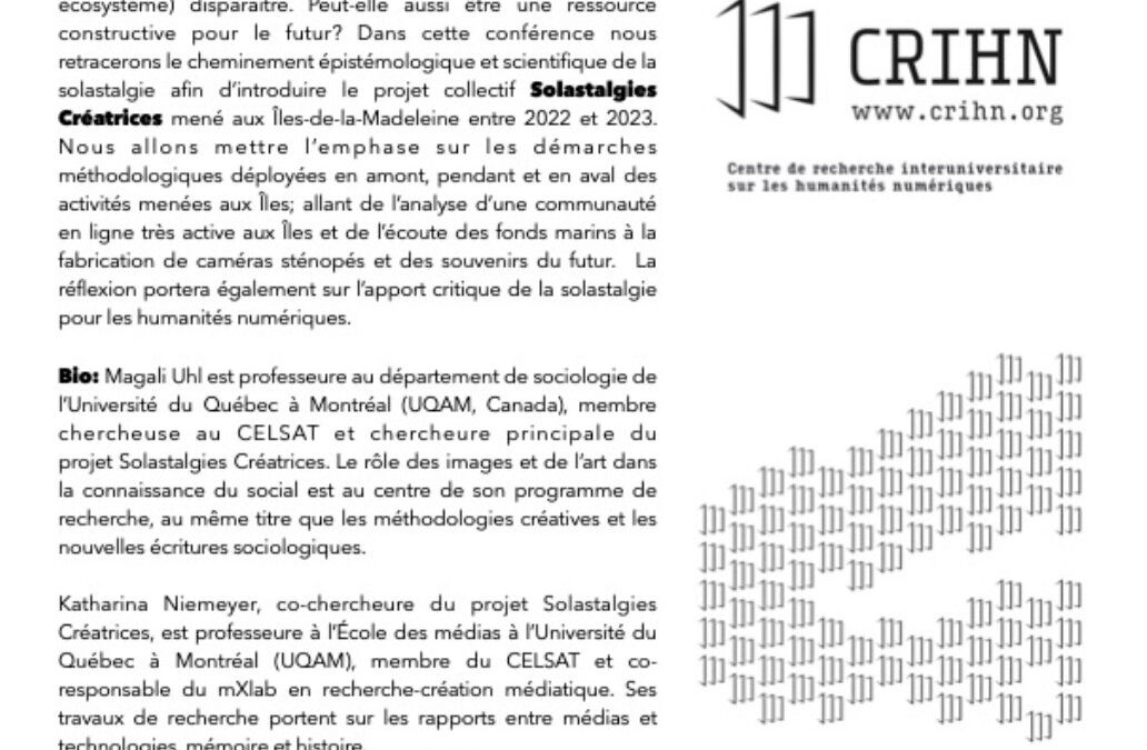 Conférence de Magali Uhl et Katharina Niemeyer «&nbsp;Les terrains de la solastalgie&nbsp;»
