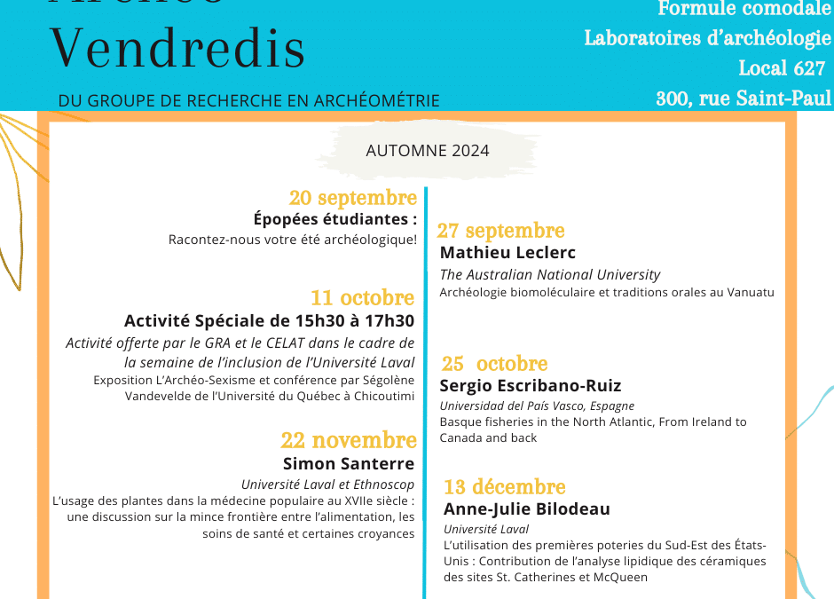 Archéo-vendredis – programmation de l’automne 2024