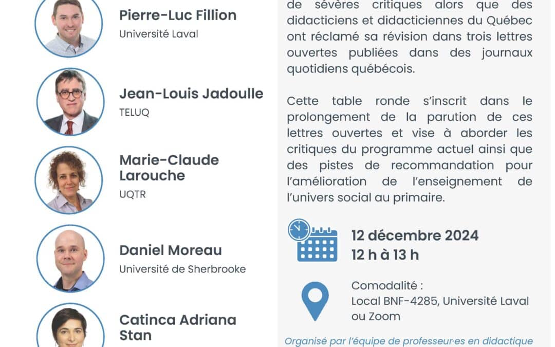 Table ronde « L’univers social au primaire : un programme à réviser »