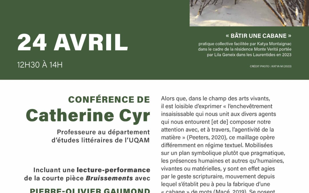 Conférence de Catherine Cyr « (Co)écrire : hospitalité au vivant »