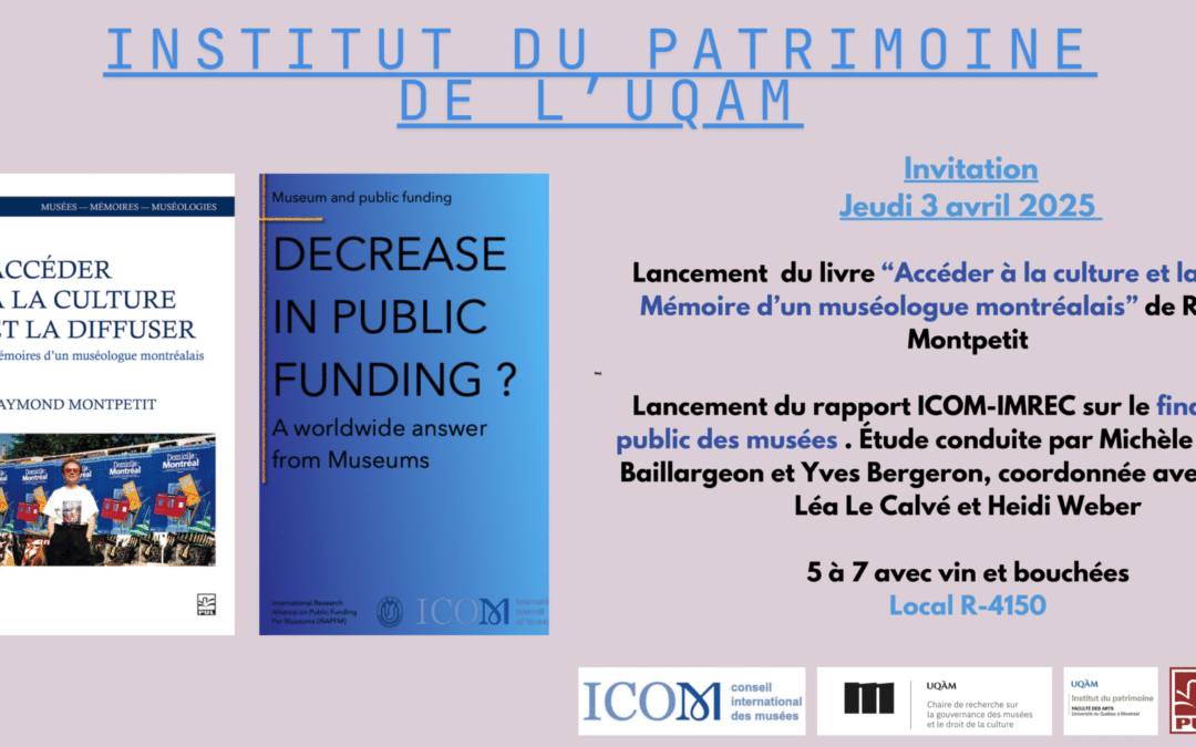 Invitation de l’Institut du patrimoine de l’UQAM à une soirée de lancement