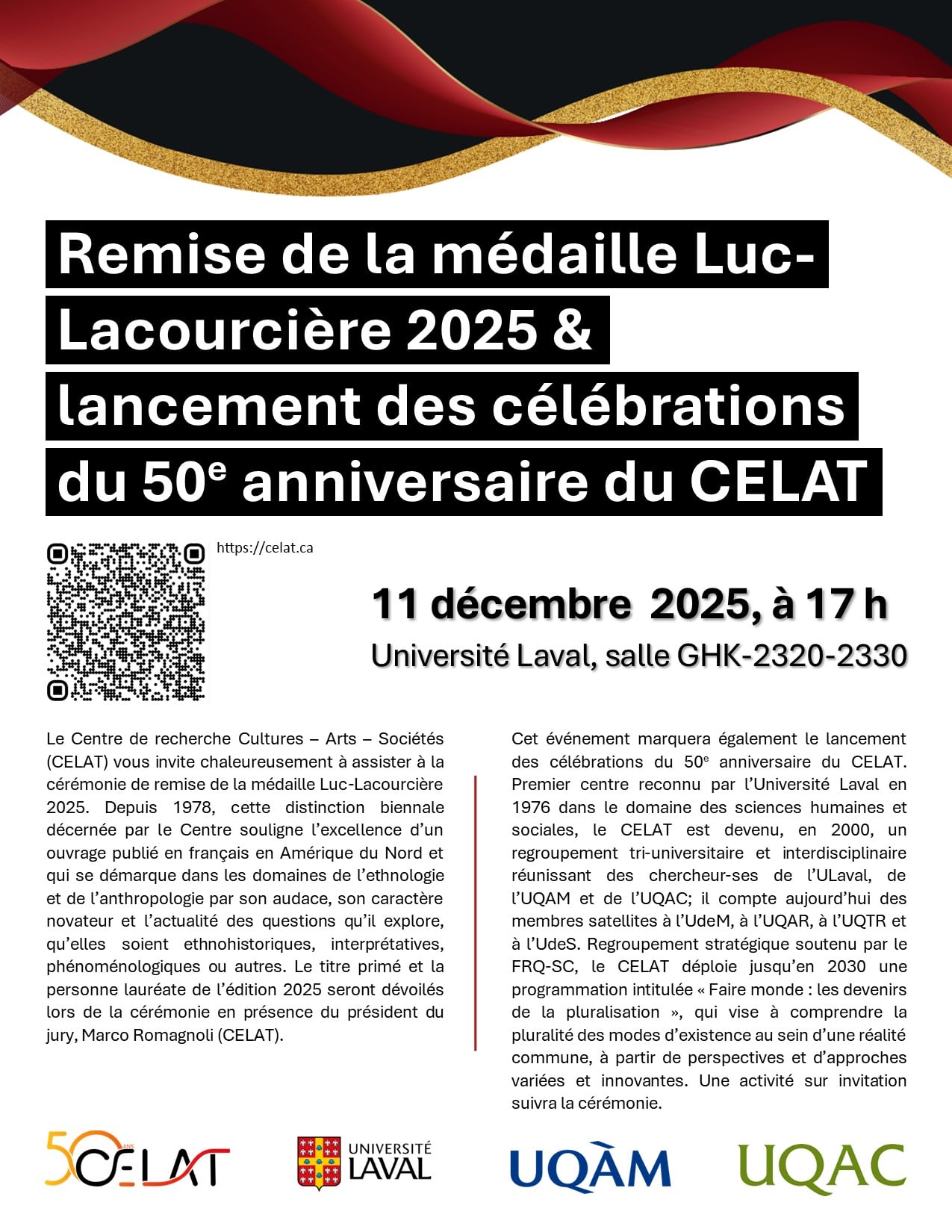 Médaille Luc-Lacourcière 2025 – affiche