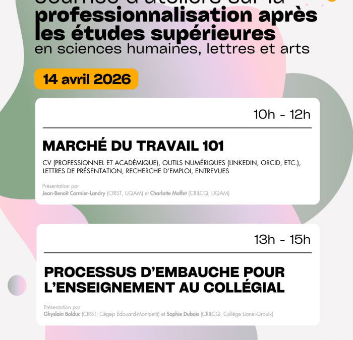 Journée d’ateliers sur la professionnalisation après les études supérieures en sciences humaines, lettres et arts