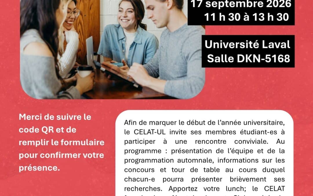 Activité étudiante de la rentrée 2026 au CELAT-UL