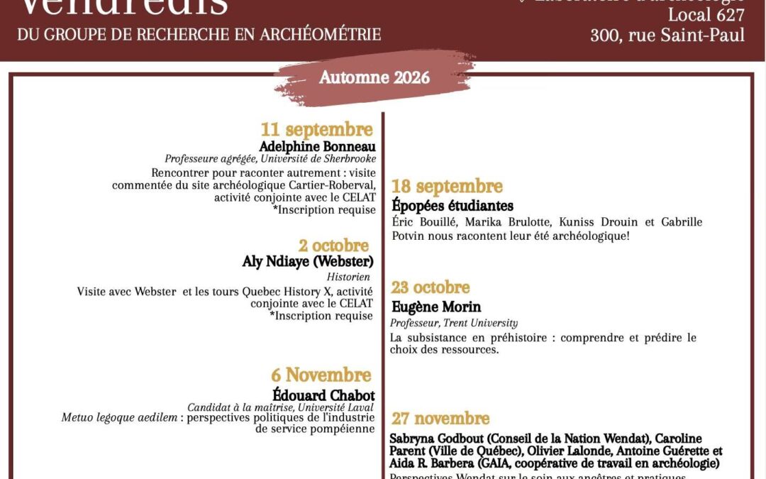 Archéo-vendredis – programmation de l’automne 2026